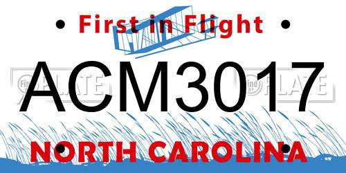 ACM3017 North Carolina License Plate