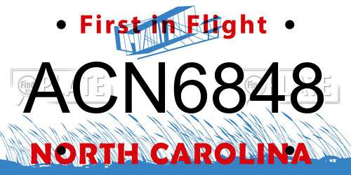 ACN6848 North Carolina License Plate