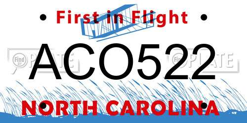 ACO522 North Carolina License Plate