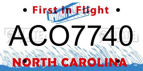 ACO7740 North Carolina License Plate