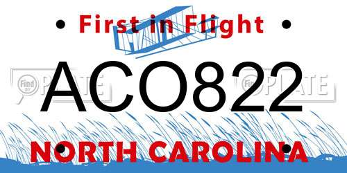 ACO822 North Carolina License Plate