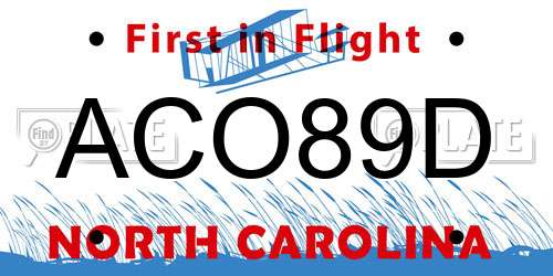 ACO89D North Carolina License Plate