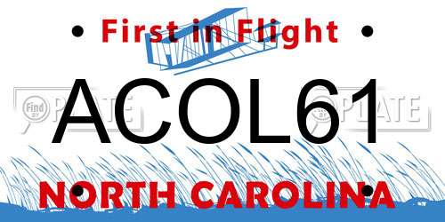 ACOL61 North Carolina License Plate