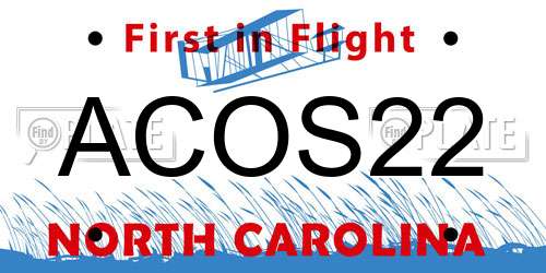 ACOS22 North Carolina License Plate