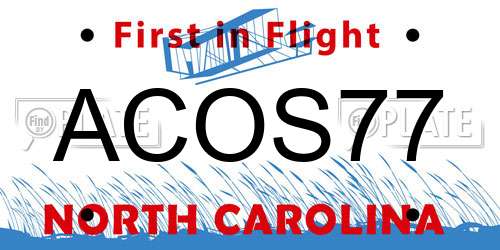 ACOS77 North Carolina License Plate