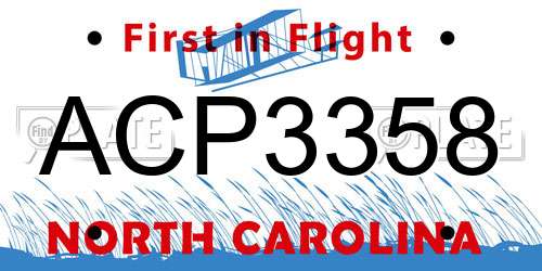 ACP3358 North Carolina License Plate