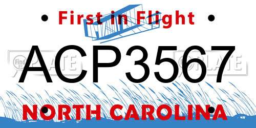 ACP3567 North Carolina License Plate
