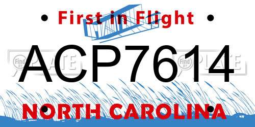 ACP7614 North Carolina License Plate
