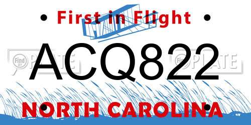 ACQ822 North Carolina License Plate