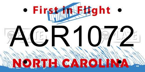 ACR1072 North Carolina License Plate