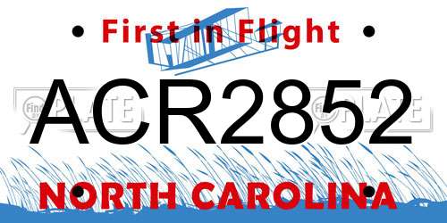 ACR2852 North Carolina License Plate