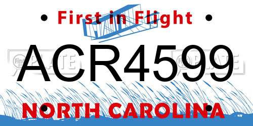 ACR4599 North Carolina License Plate