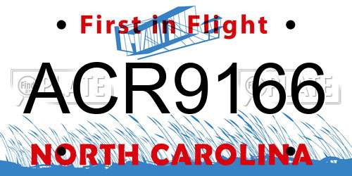 ACR9166 North Carolina License Plate
