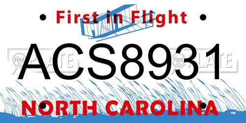 ACS8931 North Carolina License Plate
