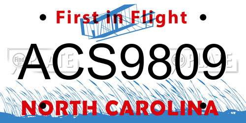 ACS9809 North Carolina License Plate