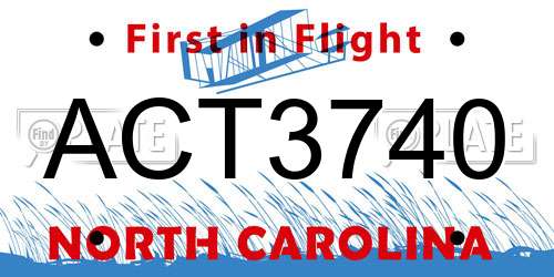 ACT3740 North Carolina License Plate