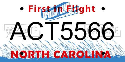 ACT5566 North Carolina License Plate