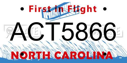 ACT5866 North Carolina License Plate