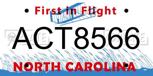 ACT8566 North Carolina License Plate
