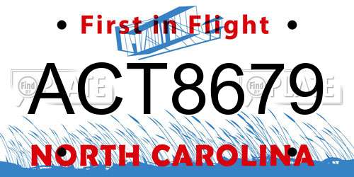ACT8679 North Carolina License Plate
