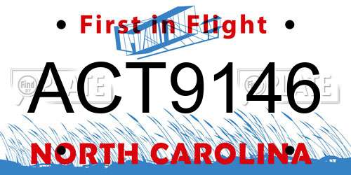 ACT9146 North Carolina License Plate