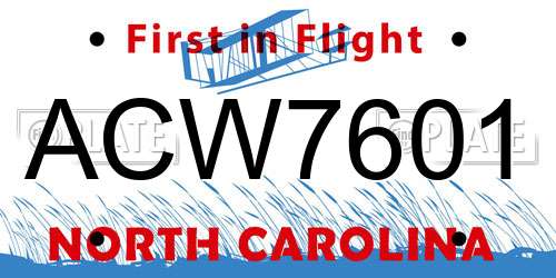 ACW7601 North Carolina License Plate