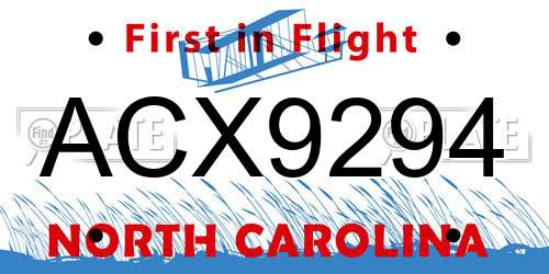 ACX9294 North Carolina License Plate