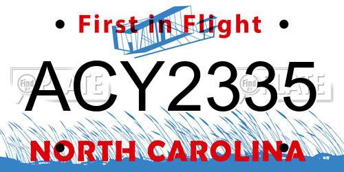 ACY2335 North Carolina License Plate