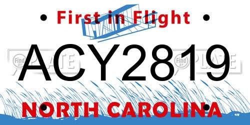 ACY2819 North Carolina License Plate