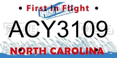 ACY3109 North Carolina License Plate