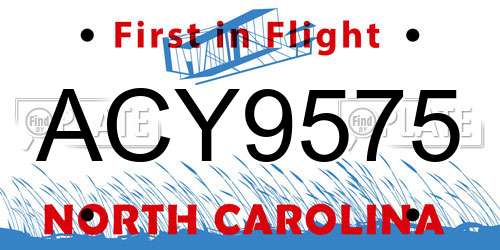 ACY9575 North Carolina License Plate