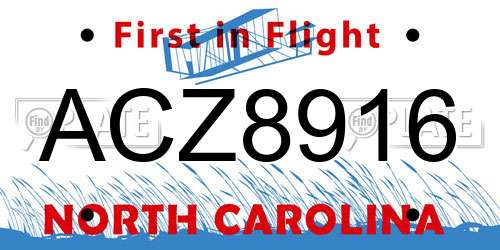 ACZ8916 North Carolina License Plate
