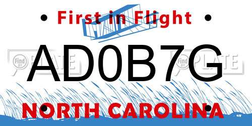 AD0B7G North Carolina License Plate