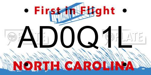 AD0Q1L North Carolina License Plate