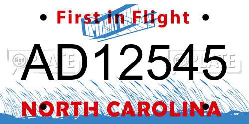 AD12545 North Carolina License Plate