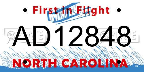AD12848 North Carolina License Plate