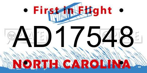 AD17548 North Carolina License Plate