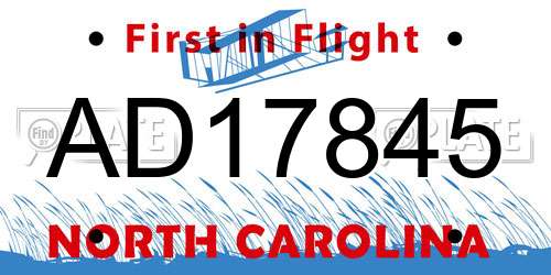 AD17845 North Carolina License Plate