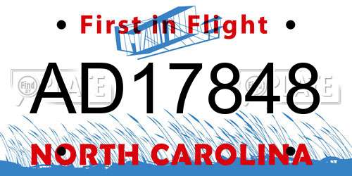AD17848 North Carolina License Plate