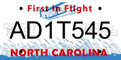 AD1T545 North Carolina License Plate