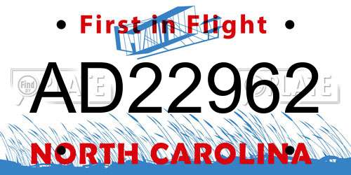 AD22962 North Carolina License Plate