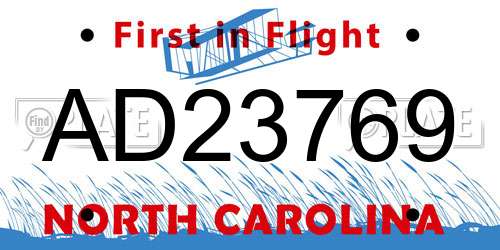 AD23769 North Carolina License Plate