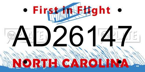 AD26147 North Carolina License Plate