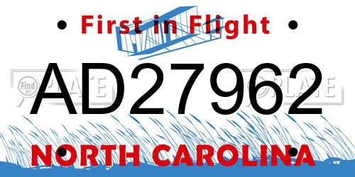 AD27962 North Carolina License Plate