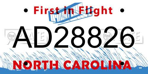 AD28826 North Carolina License Plate