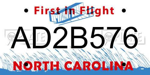 AD2B576 North Carolina License Plate