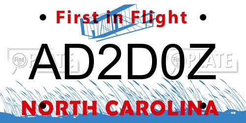 AD2D0Z North Carolina License Plate