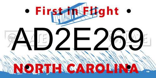 AD2E269 North Carolina License Plate