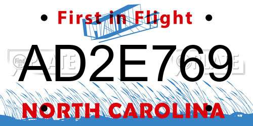 AD2E769 North Carolina License Plate