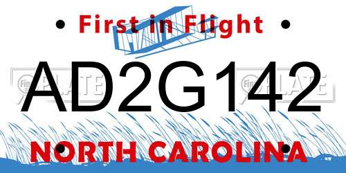AD2G142 North Carolina License Plate